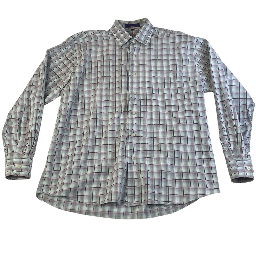 Alan Flusser Mens L Dress Shirt Plaid Check Button Down 100% Cotton - Picture 8 of 8
